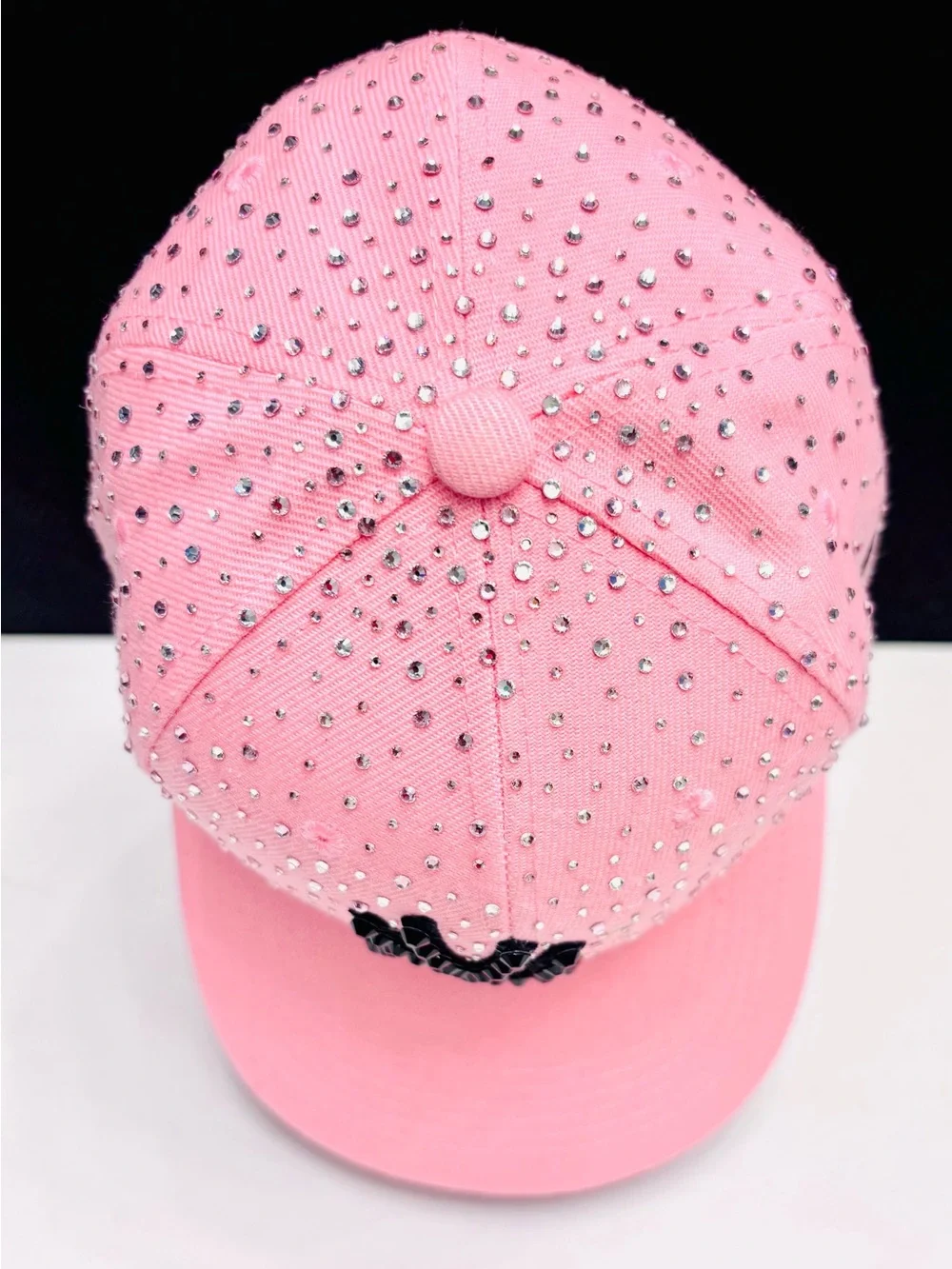 Pink Rhinestone Baseball Cap with Black Rhinestoned Yankees Logo